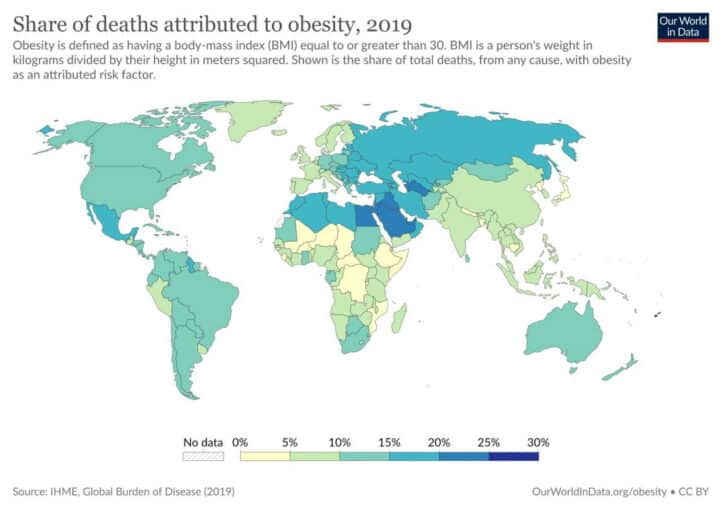 This Tea Burn Reviews image is a world map of the share of death due to obesity across countries.
