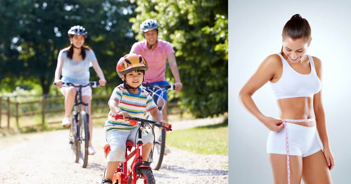 family on cycle. benefits of cycling. Benefits of cycling for weight loss.